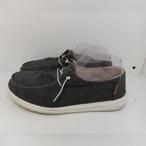 Hey Dude Womens Wendy Chambray Off Black Slip On Comfort Shoes Sneakers Size 8